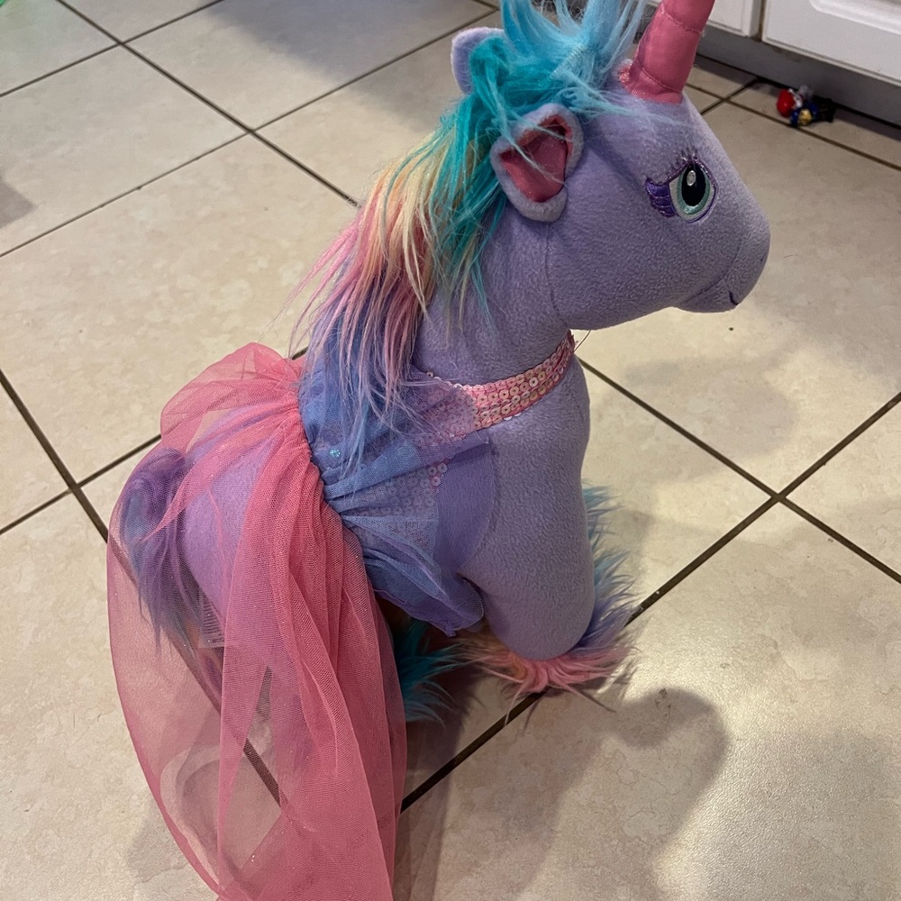 Build a Bear Purple Unicorn Plush Toy Rainbow Mane Pink Tutu Sequin Fantasy
